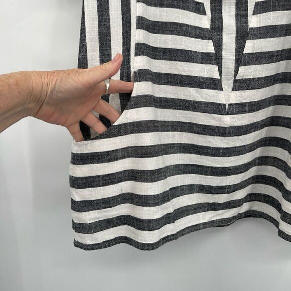 Soft Surroundings Gray White Cold Shoulder Linen Blend Stripe Tunic Blouse Large - Picture 2 of 8